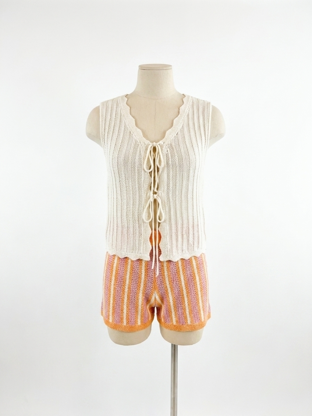 NEW SHE + SKY sweet dreams scallop front tie sweater vest in cream